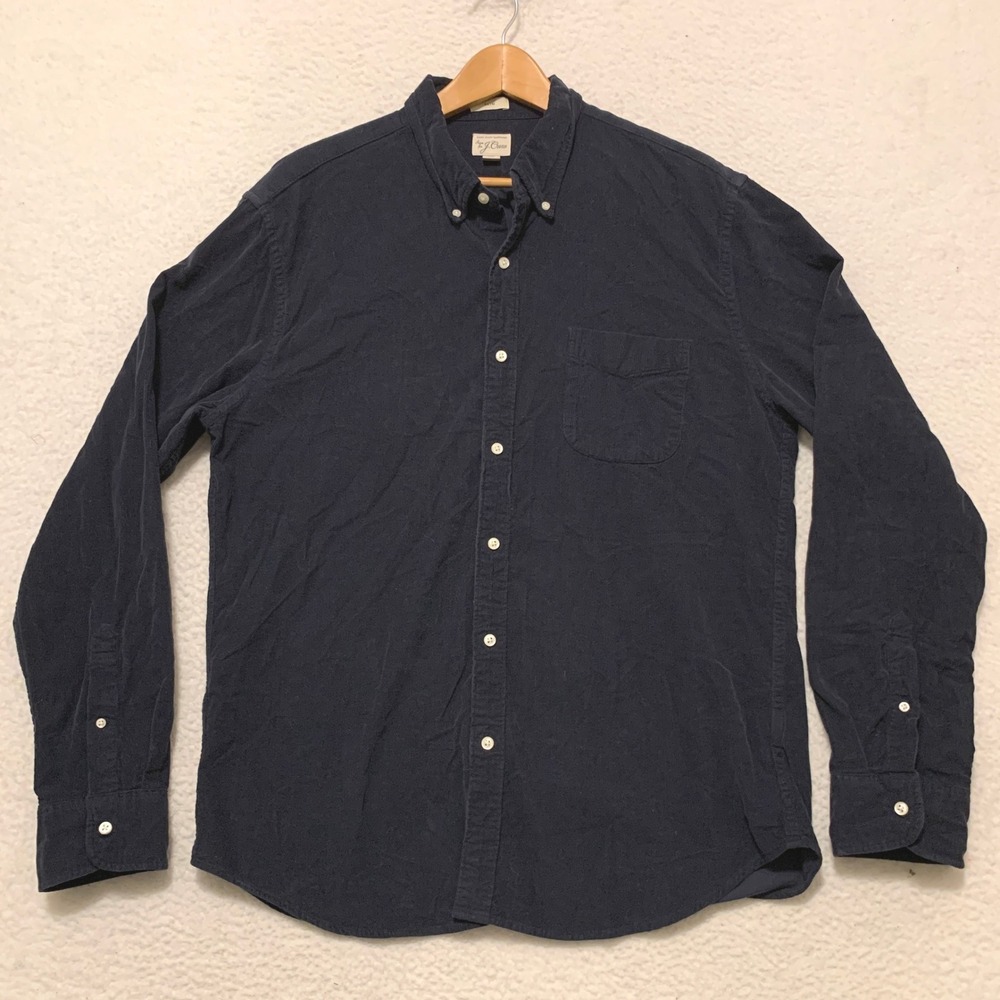 J.Crew Slim Corduroy Long Sleeve Button Down Shirt Mens XL Navy Blue Fall CC821